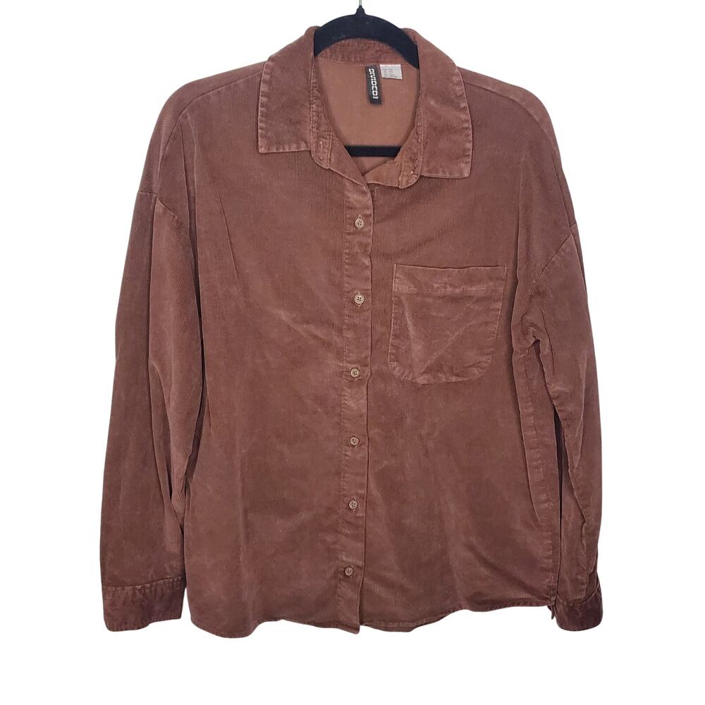 Divided H&M Brown Corduroy Shacket Shirt Jacket Button Up XXS Ribbed 100% Cotton